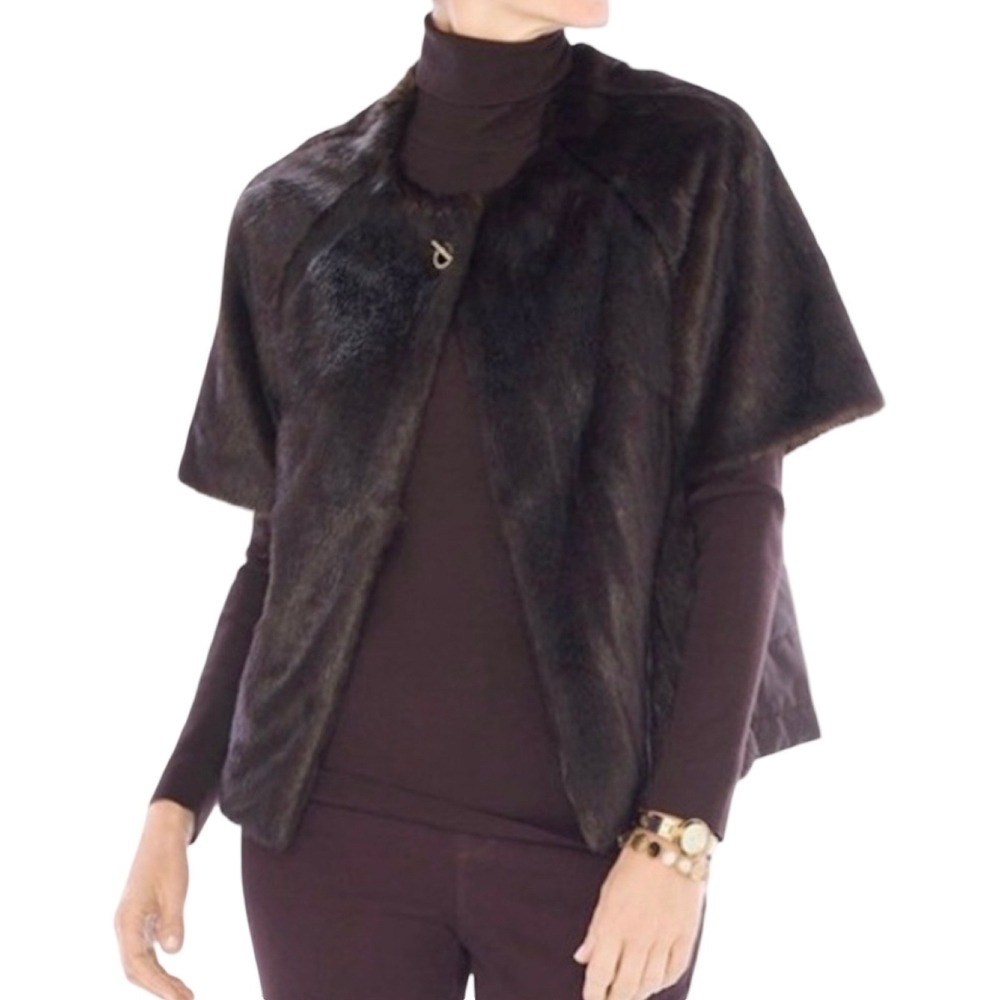 Chico's Faux Fur Cape Jacket with Toggle Closure Size 1 | Medium Mob Wife Glam